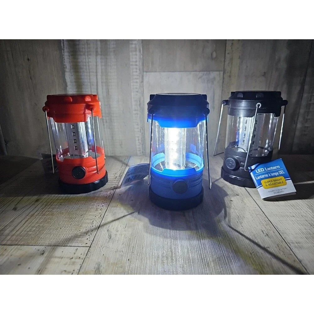 Lot of 3 Camping - Utility LED Lanterns AA Battery Powered, Red Blue Black New